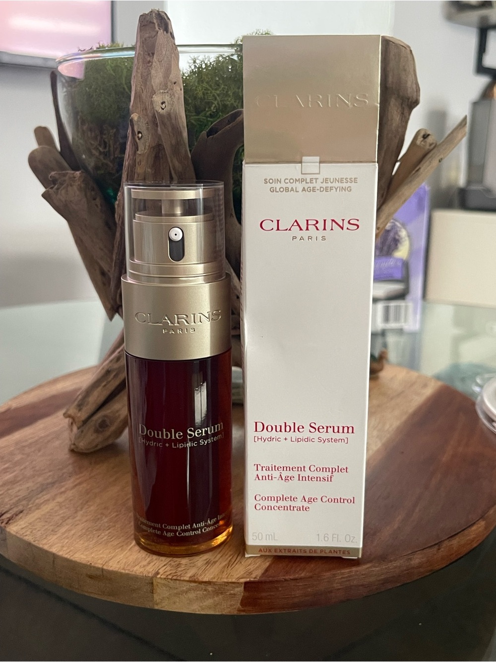 Clarins Double Serum — Red and Gold Pump Bottle with Box